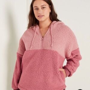 PINK Varsity Sherpa Half-Zip Hooded Pullover